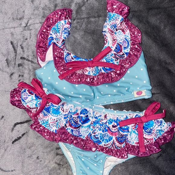 3 pc 2T Cheeky Plum Mermaid Cap Sleeve Bikini Swim Suit NWT & Cover So Cute!!! - Picture 10 of 15